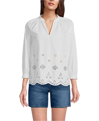 Lands' End Women's Eyelet Split Neck Shirt