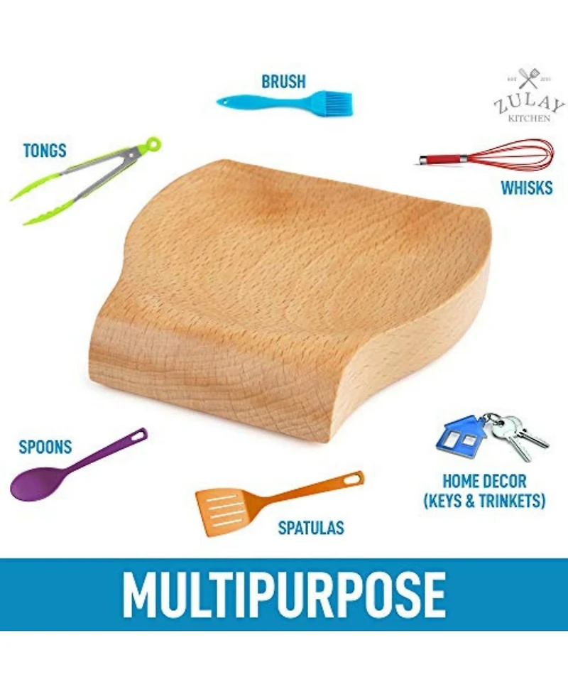 Zulay Kitchen Wood Spoon Rest For Kitchen - Smooth Wooden Spoon Holder For Stovetop