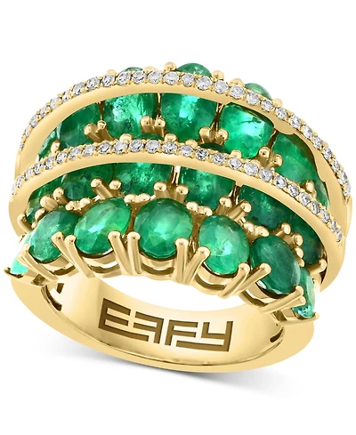 Effy Emerald (6-1/2 ct. t.w.) & Diamond (1/4 ct. t.w.) Multirow Statement Ring in 14k Gold