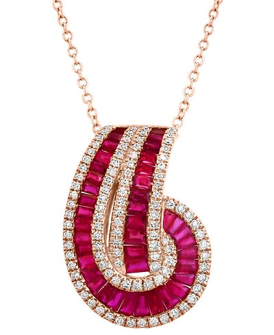 Effy Ruby (2-1/3 ct. t.w.) & Diamond (3/8 ct. t.w.) Swirl 18" Pendant Necklace in 14k Rose Gold