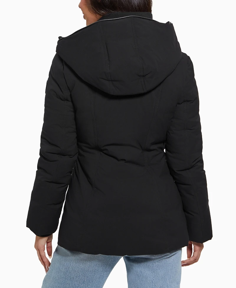 Guess Women's Bibbed Shawl-Collar Hooded Puffer Coat