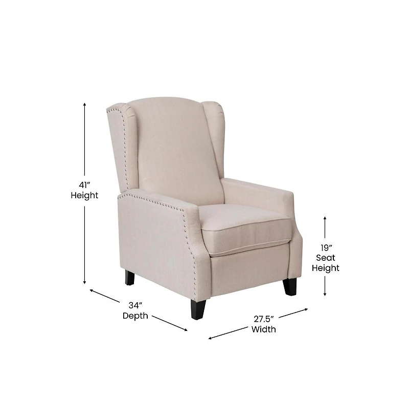 Mauro Contemporary Pushback Recliner With Accent Nail Trim-Wingback Manual