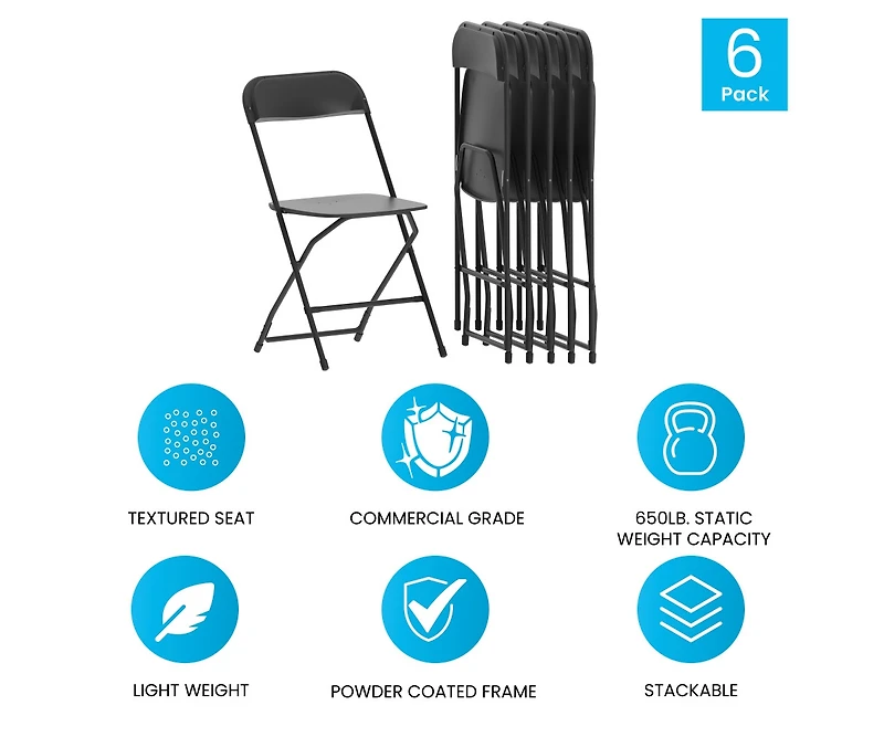 Emma+Oliver Set Of 6 Stackable Folding Plastic Chairs - 650 Lb Weight Capacity