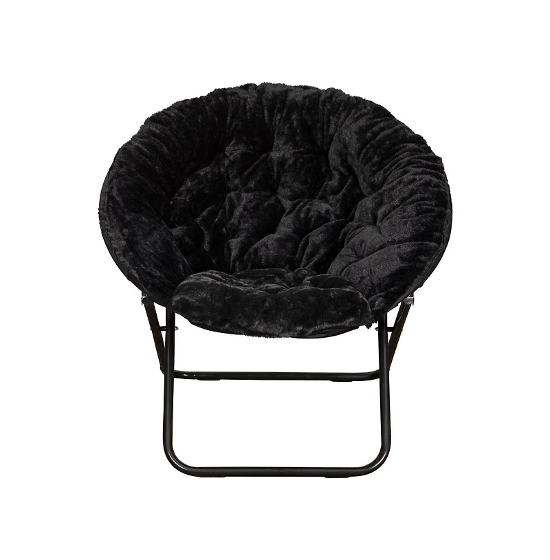 Ersa Oversize Folding Saucer Chair With Cozy Faux Fur Cushion And Metal Frame For Dorms, Bedrooms, Apartments More