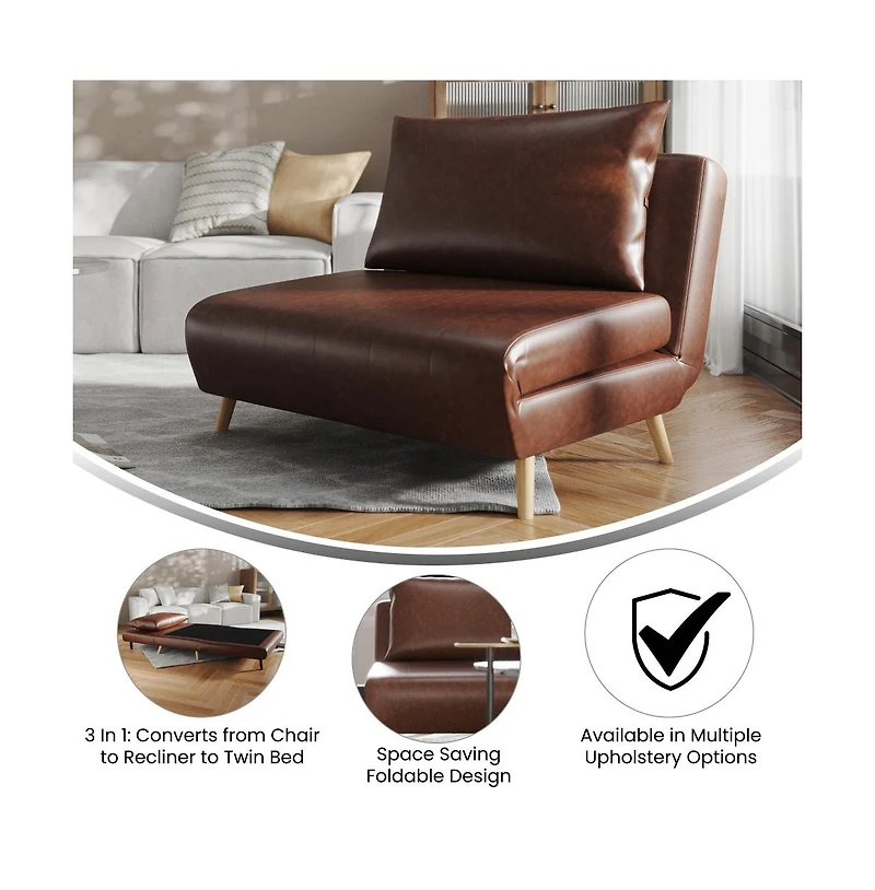 Merrick Lane Celine Convertible Tri-Fold Sleeper Chair With Channel Stitching And Pillow