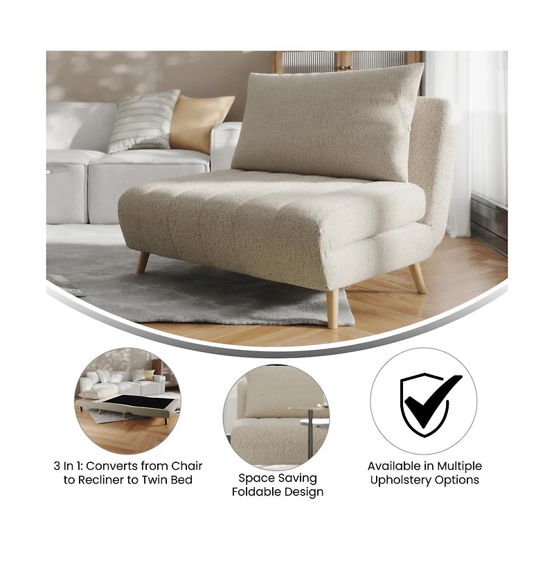 Merrick Lane Celine Convertible Tri-Fold Sleeper Chair With Channel Stitching And Pillow