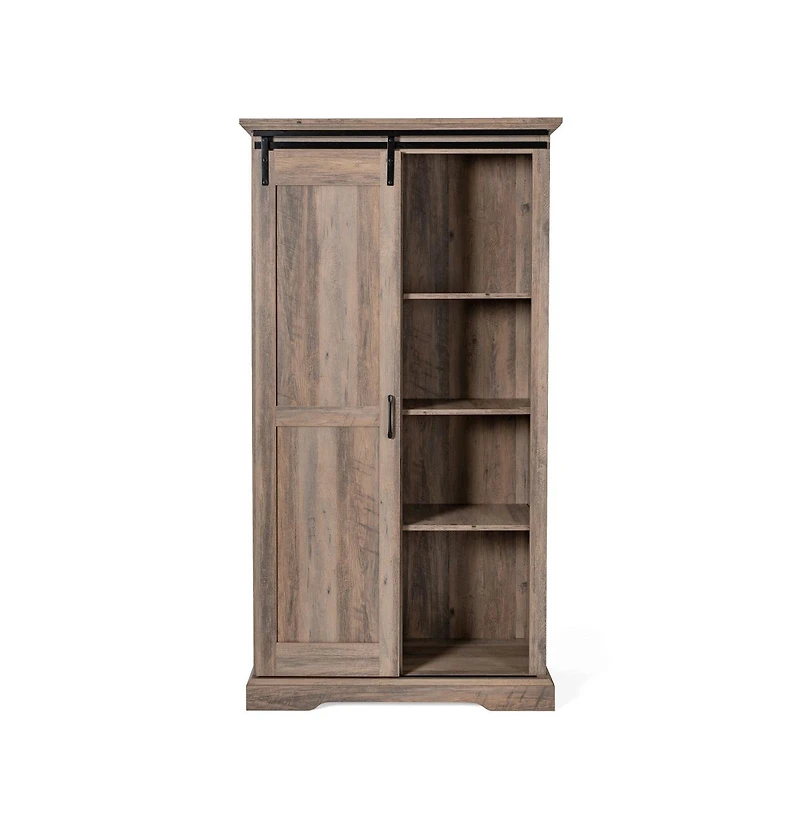 Finnoula Farmhouse Storage Cabinet, Semi-Open With Sliding Barn Door