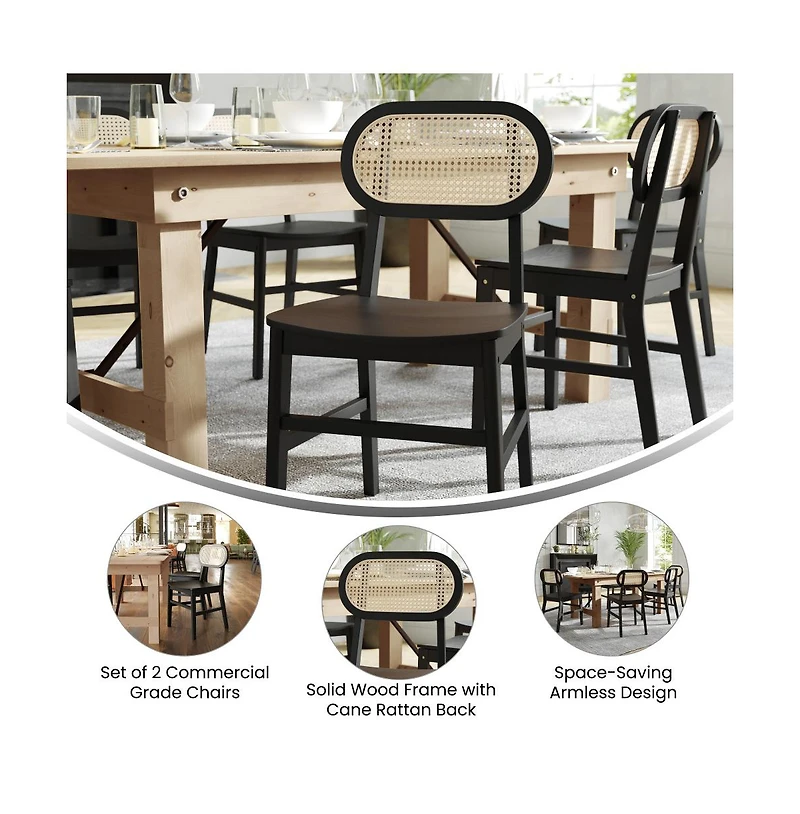 Analise Set Of 2 Cane Rattan Dining Chairs With Solid Wood Frames