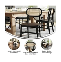 Analise Set Of 2 Cane Rattan Dining Chairs With Solid Wood Frames