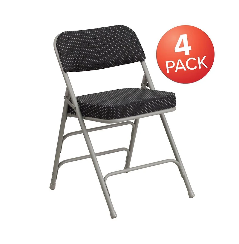 Emma+Oliver 4 Pack Premium Curved Triple Braced & Hinged Fabric Upholstered Metal Folding Chair