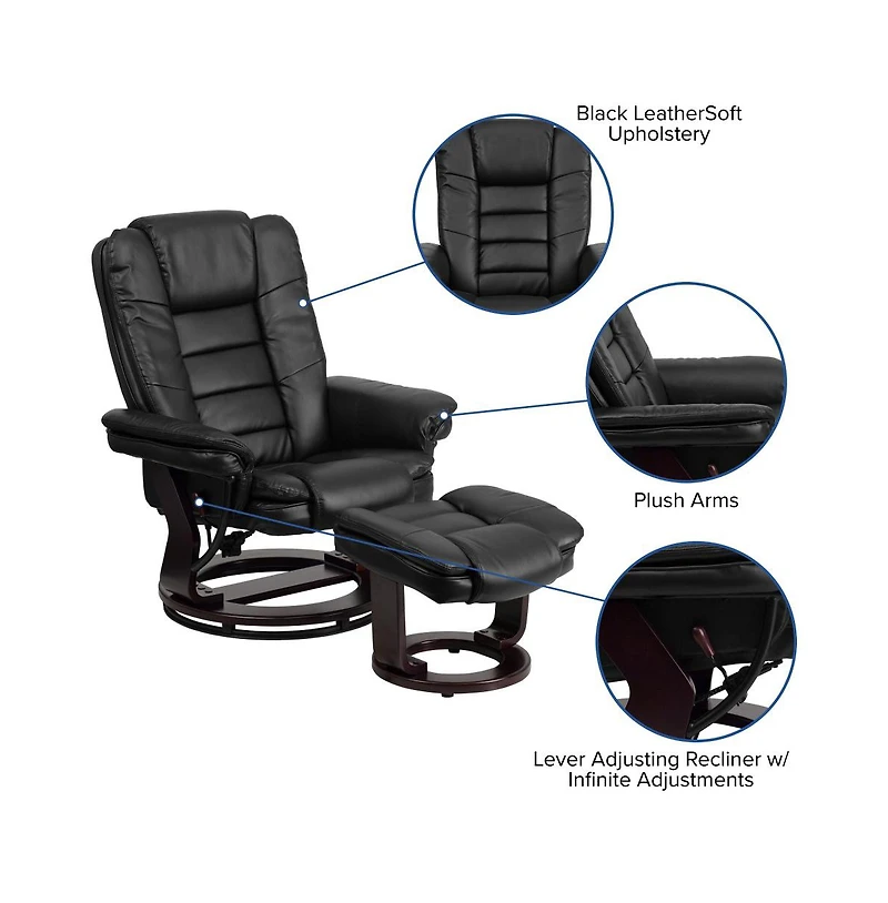 Multi-Position Stitched Recliner & Ottoman With Swivel Base