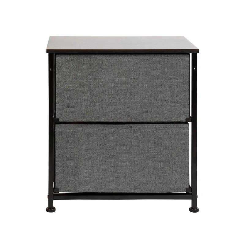 2 Drawer Storage Stand With Wood Top & Dark Fabric Pull Drawers