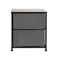 2 Drawer Storage Stand With Wood Top & Dark Fabric Pull Drawers