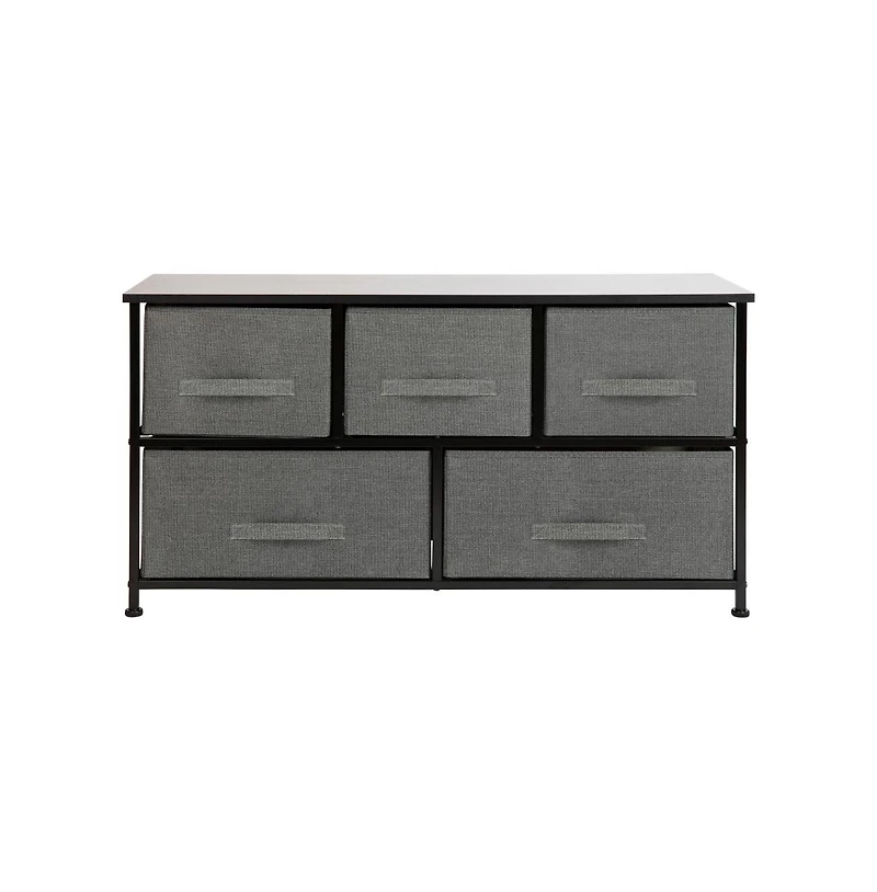 5 Drawer Storage Chest With Wood Top & Dark Fabric Pull Drawers