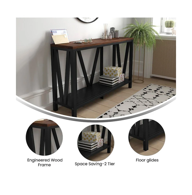 Erikson Modern Farmhouse Engineered Wood Sofa Table With Bracing And Lower Shelf