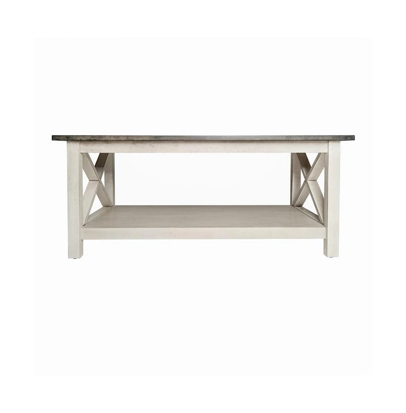 Matty Rustic Coffee Table With Lower Shelf, Farmhouse Style Solid Wood Accent