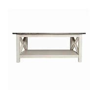 Matty Rustic Coffee Table With Lower Shelf, Farmhouse Style Solid Wood Accent