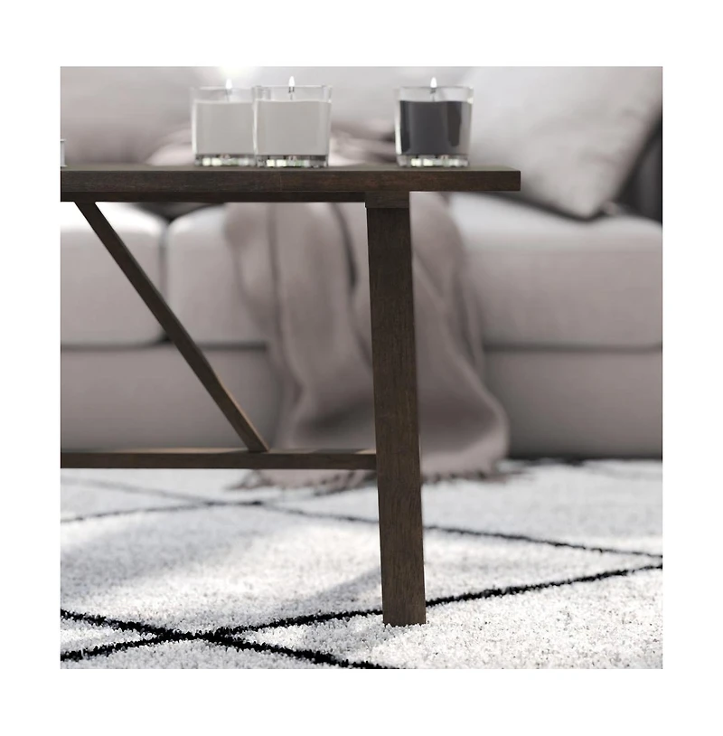 Mabel Farmhouse Trestle Coffee Table, Solid Wood Rustic Accent Table