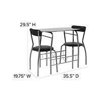 Emma+Oliver 3 Piece Space-Saver Glass Bistro Set With Vinyl Padded Chairs