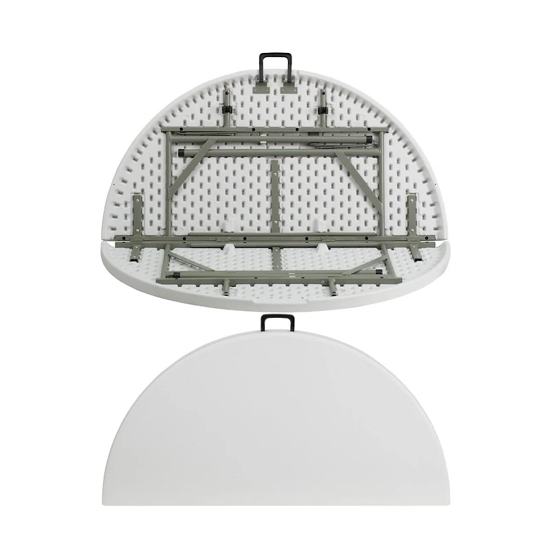 Emma+Oliver 4-Foot Round Bi-Fold Plastic Banquet And Event Folding Table With Carrying Handle