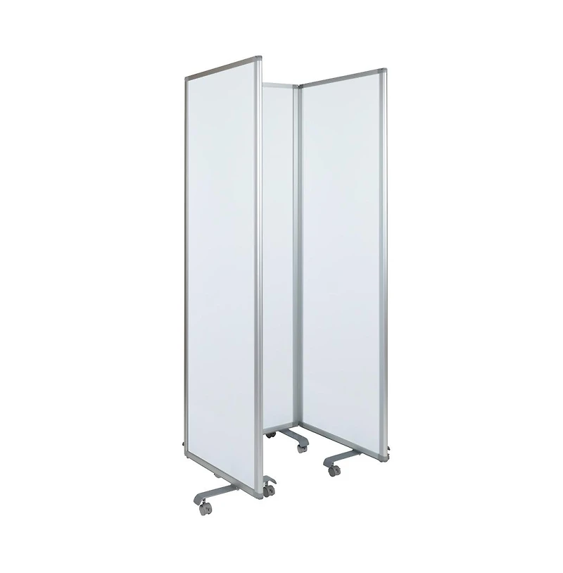 Emma+Oliver Mobile Magnetic Whiteboard 3 Section Partition With Locking Casters, 72"H X 24"W