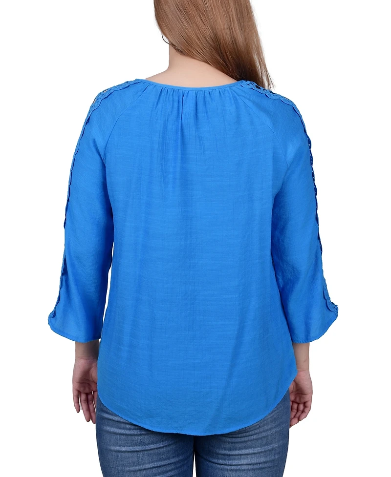 Ny Collection 3/4 Sleeve Crochet Detail Blouse