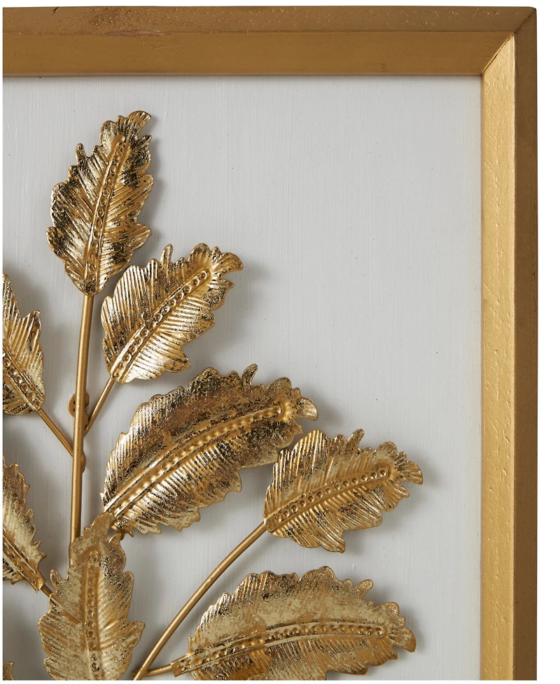 Rosemary Lane Gold Wood Leaf 3D Wall Decor with Beveled Frame, Set of 2 13"W, 17"H