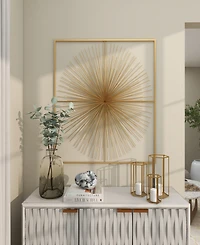 CosmoLiving by Cosmopolitan Gold Metal Starburst Large 3D Wall Decor with Square Frame, 36" x 3" x 36"