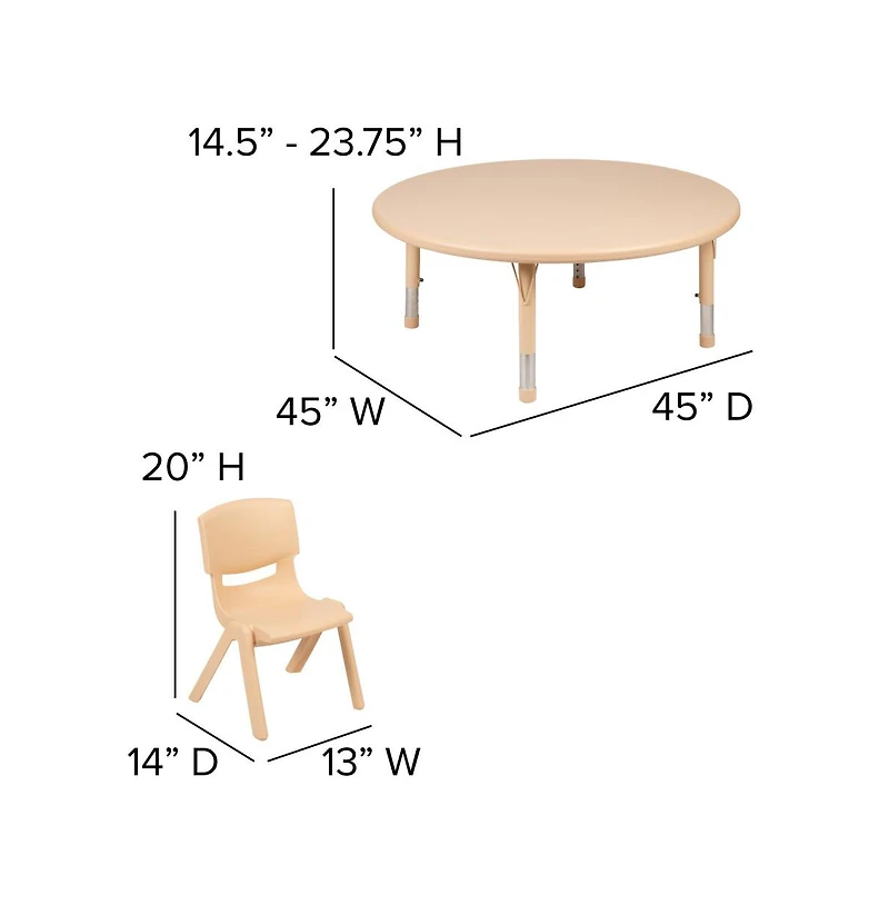 Emma+Oliver 45" Round Plastic Height Adjustable Activity Table Set With Chairs