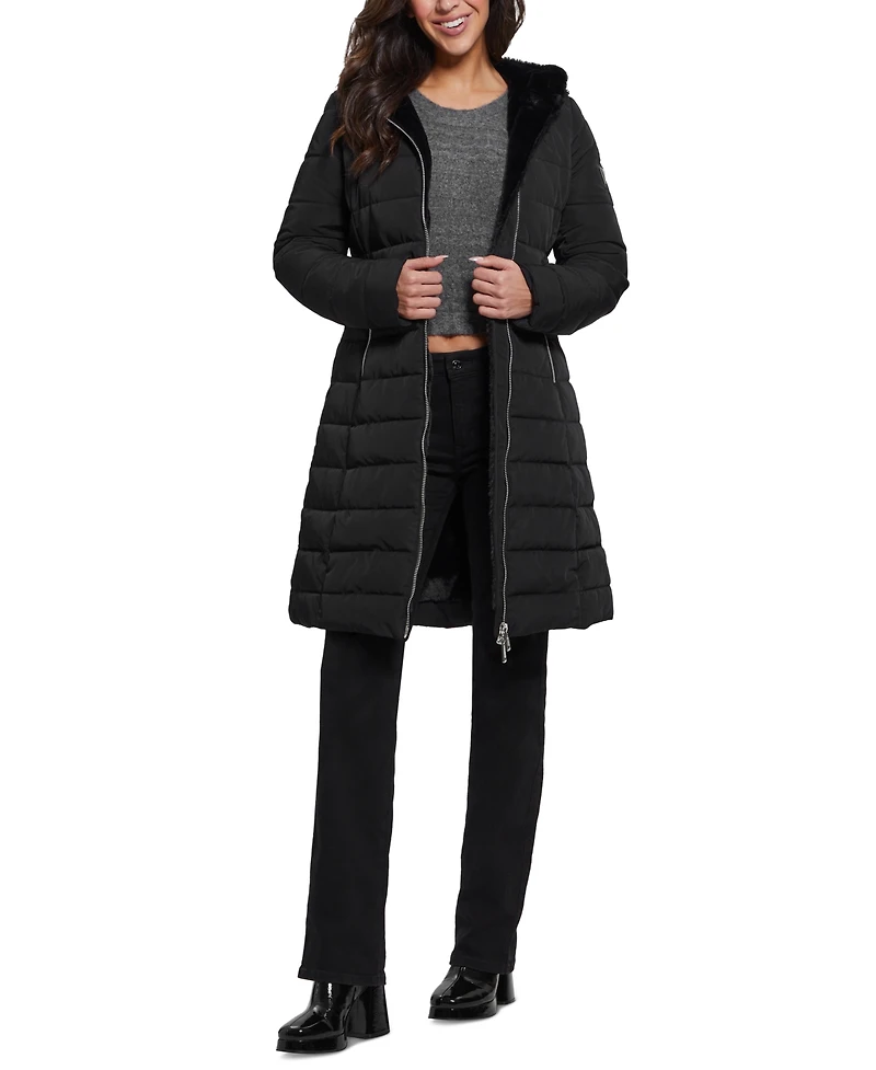 Guess Women's Faux-Fur-Lined Hooded Puffer Coat