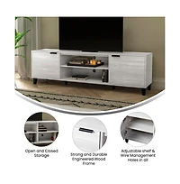 Merrick Lane Walter Mid-Century Modern Tv Stand With Adjustable Open Shelves And Two Doors