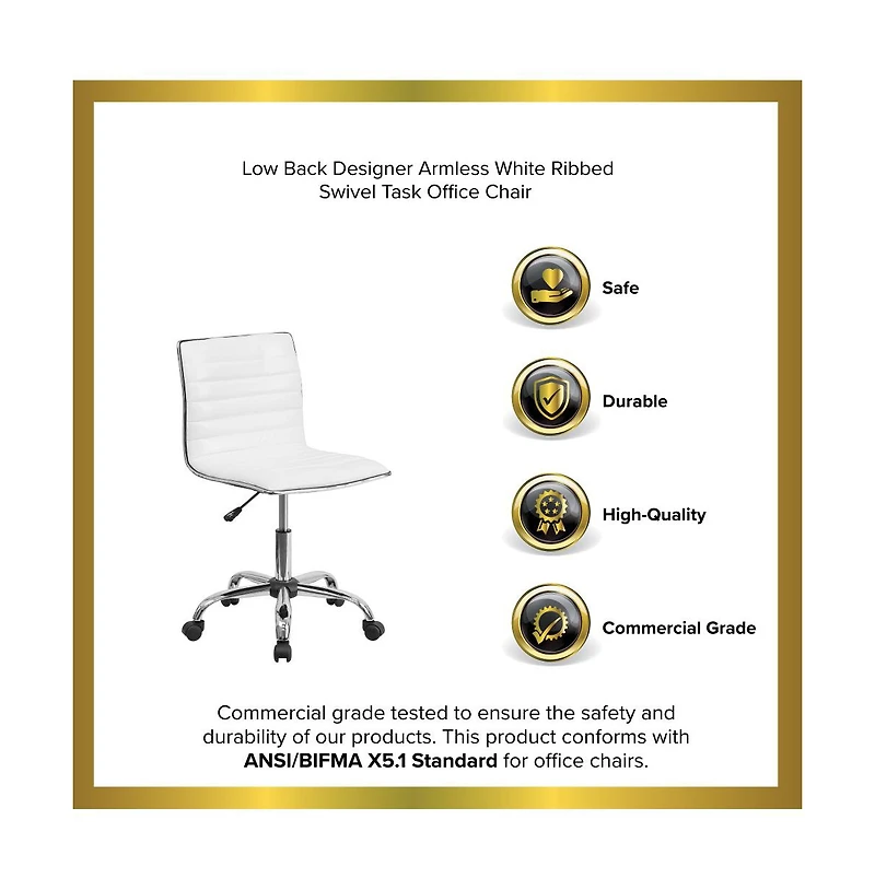 Merrick Lane Amelie Home Office Chair Ergonomic Executive Ribbed Low Back Armless Computer Desk Chair - Base, Frame & Border