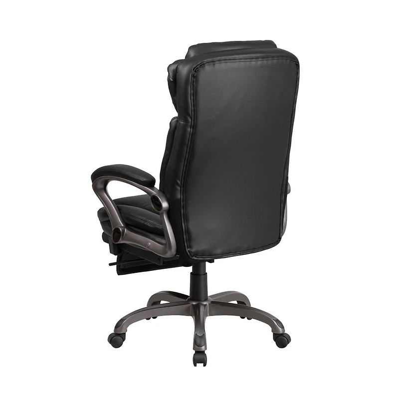 Emma+Oliver High Back Leather Executive Reclining Swivel Office Chair With Outer Lumbar Cushion And Arms