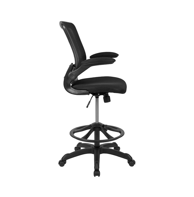 Emma+Oliver Mid-Back Mesh Ergonomic Drafting Chair With Foot Ring And Flip-Up Arms
