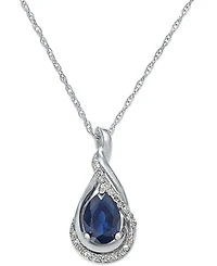 Sapphire (9/10 ct. t.w.) and Diamond Accent Pendant 18" Necklace 14k White Gold (Also Available Emerald)
