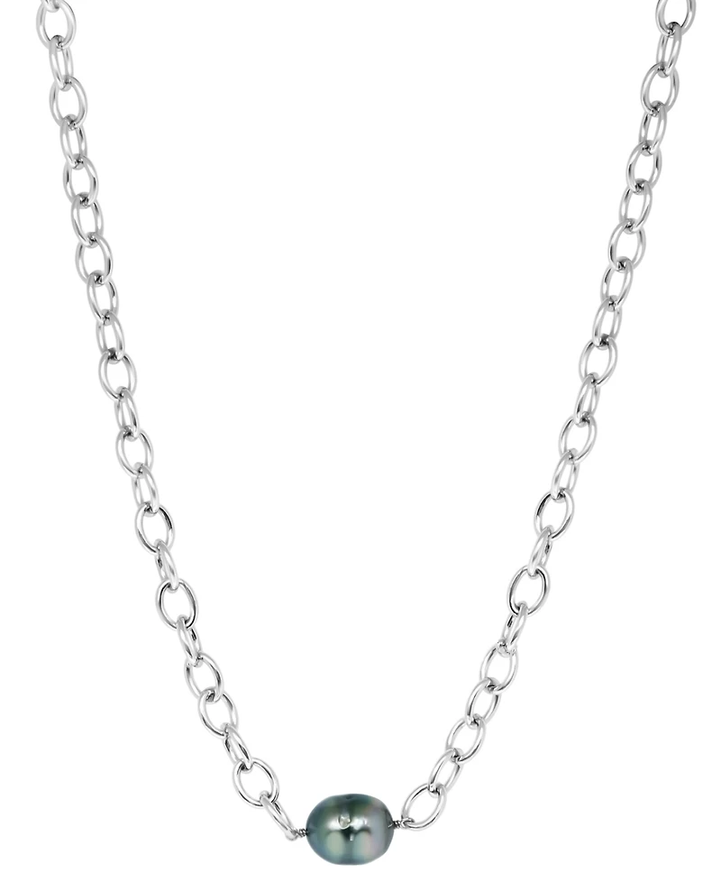 Effy Black Tahitian Baroque Pearl (12mm) Oval Link 18" Pendant Necklace in Sterling Silver