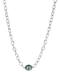 Effy Black Tahitian Baroque Pearl (12mm) Oval Link 18" Pendant Necklace in Sterling Silver