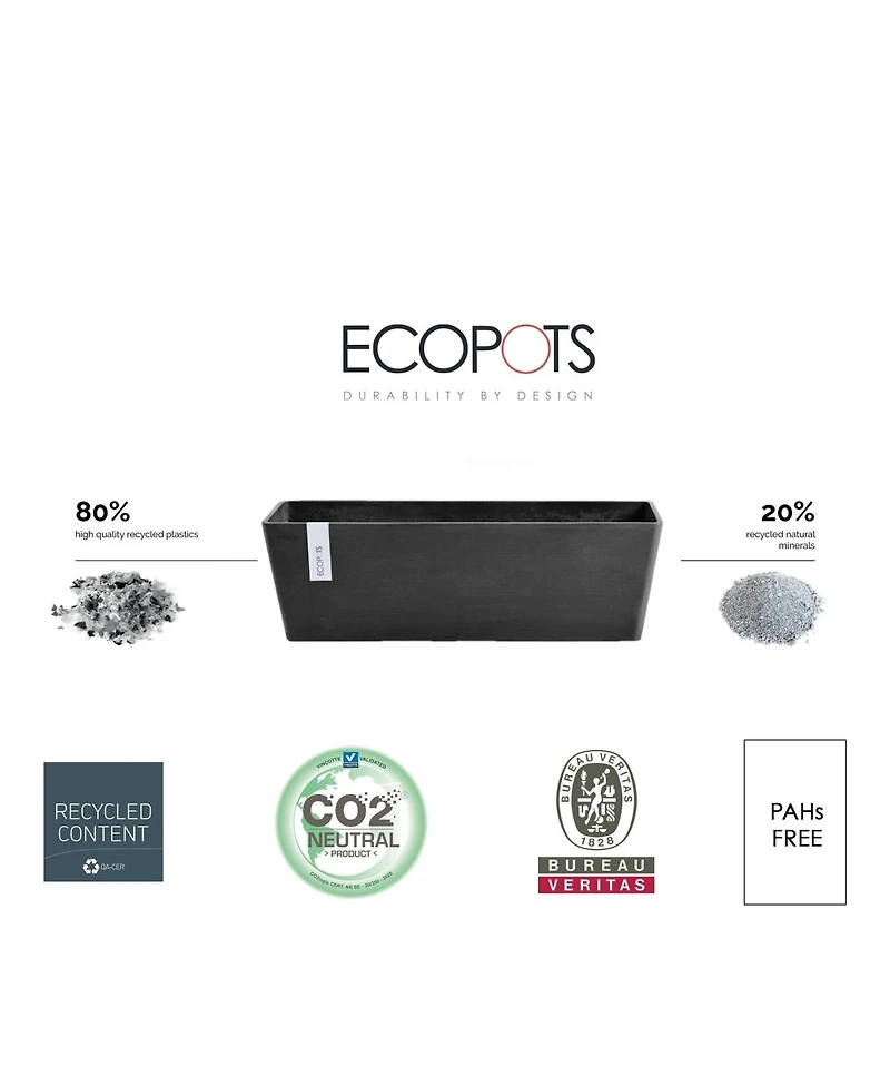 Ecopots Modern Recycled Bruges Plastic Rectangular Flower Pot Planter