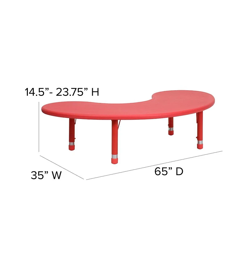 35"W X 65"L Half-Moon Plastic Height Adjustable Activity Table