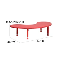 35"W X 65"L Half-Moon Plastic Height Adjustable Activity Table