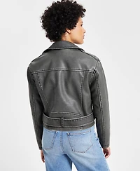 Jou Juniors' Distressed Asymmetric Moto Jacket, Created for Macy's