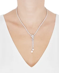 Arabella Freshwater Pearl (9x7mm & 8x6mm) Cubic Zirconia Knotted 17" Lariat Necklace in Sterling Silver