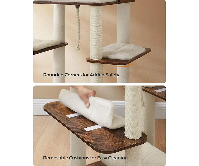 Slickblue Tall Modern Cat Tower, Multi-Level Cat Condo with 2 Caves, 2 Baskets, 4 Scratching Posts