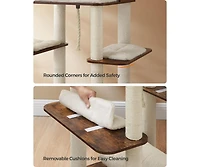 Slickblue Tall Modern Cat Tower, Multi-Level Cat Condo with 2 Caves, 2 Baskets, 4 Scratching Posts