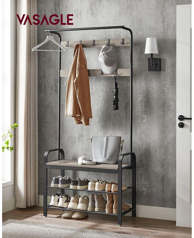 Slickblue Hall Tree With Shoe Bench For Entryway, Industrial Accent Furniture Steel Frame