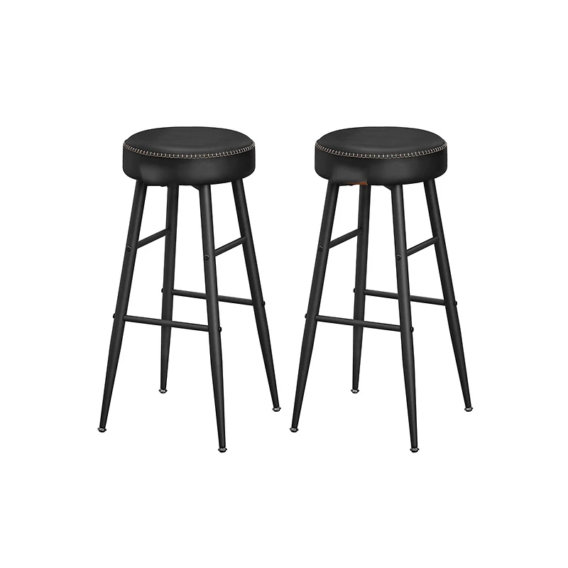 Set Of 2, Kitchen Bar Stools, Breakfast Synthetic Leather With Stitching
