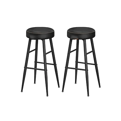 Set Of 2, Kitchen Bar Stools, Breakfast Synthetic Leather With Stitching