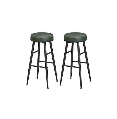 Set Of 2, Kitchen Bar Stools, Breakfast Stools, Synthetic Leather With Stitching