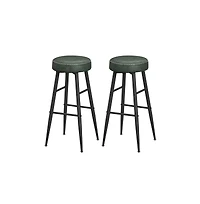 Set Of 2, Kitchen Bar Stools, Breakfast Stools, Synthetic Leather With Stitching
