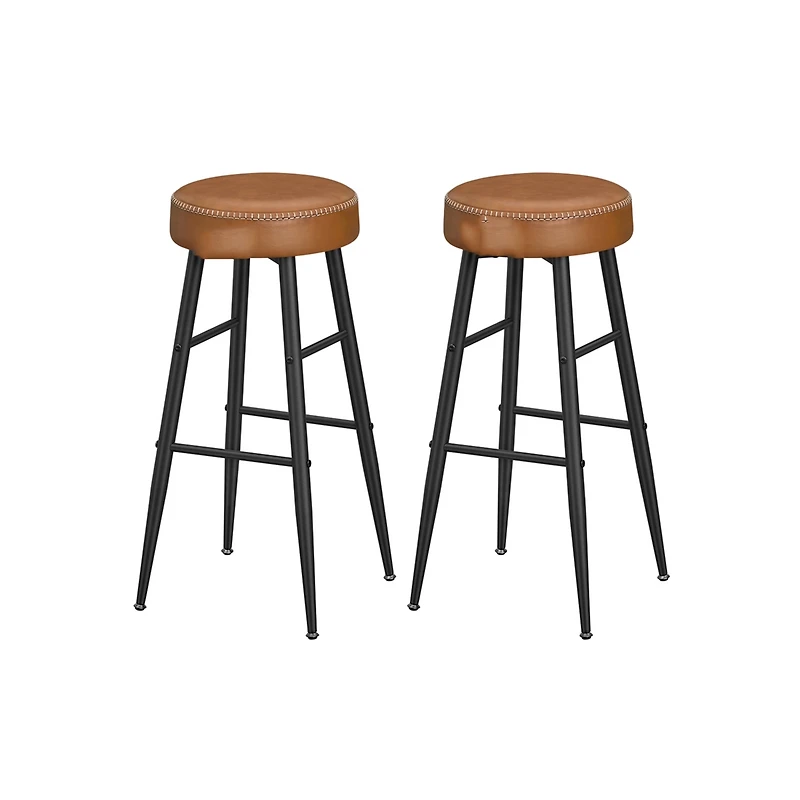 Set Of 2, Kitchen Bar Stools, Breakfast Synthetic Leather With Stitching